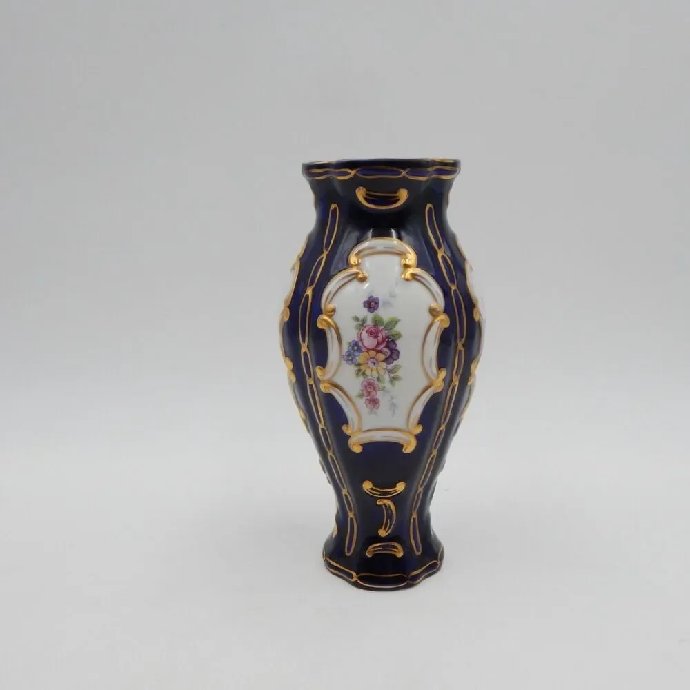 Royal Dux Countess Collection Cobalt Blue Gold Hand Painted Vase Czechoslovakia